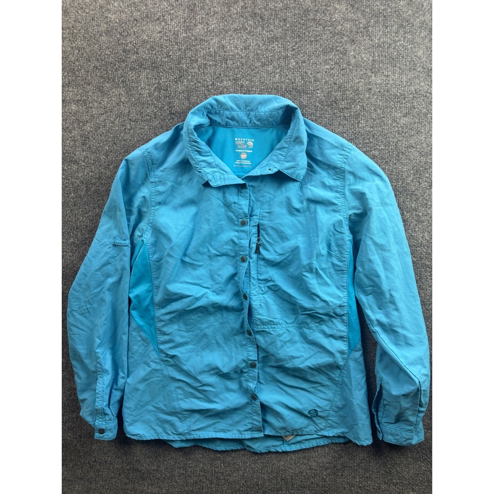 Mountain Hardwear Hiking Shirt Womens Medium Blue Long Sleeve Vented Button Up